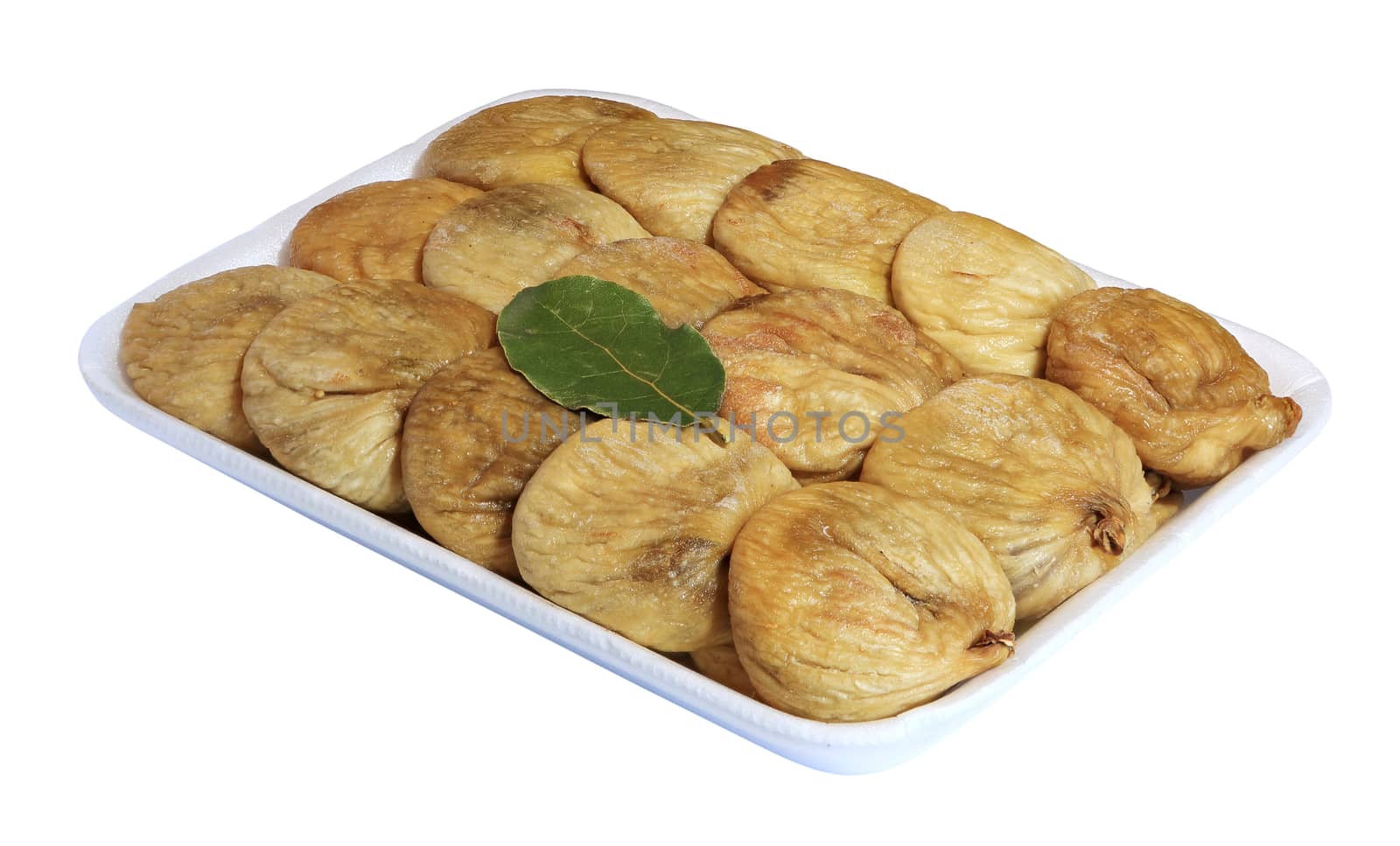 Dried figs in the box on a white background, isolated
