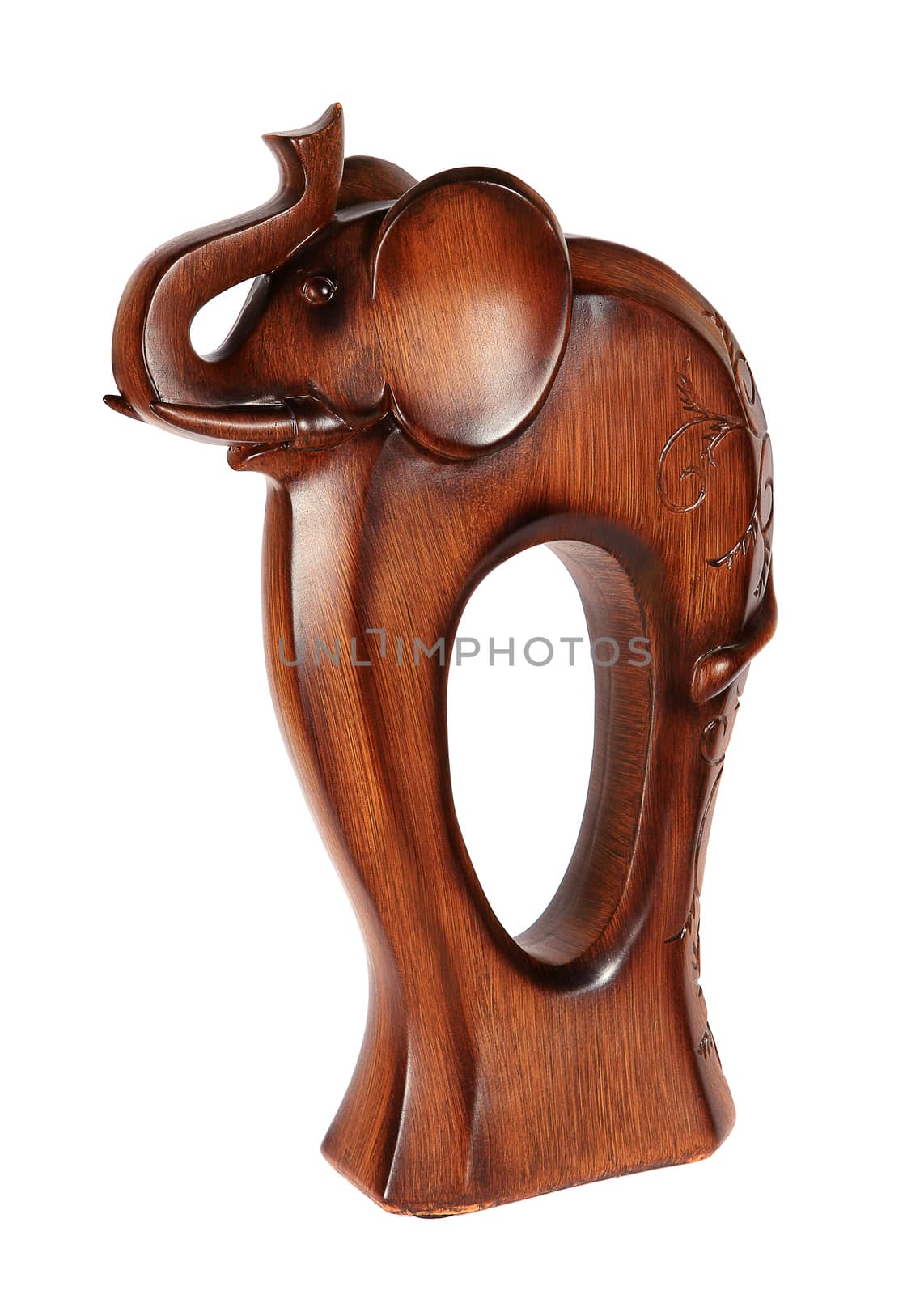 Wooden statuette of an elephant on the white background, isolated
