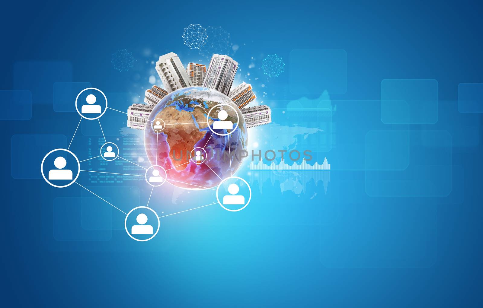 Earth with buildings. Graphs as backdrop by cherezoff