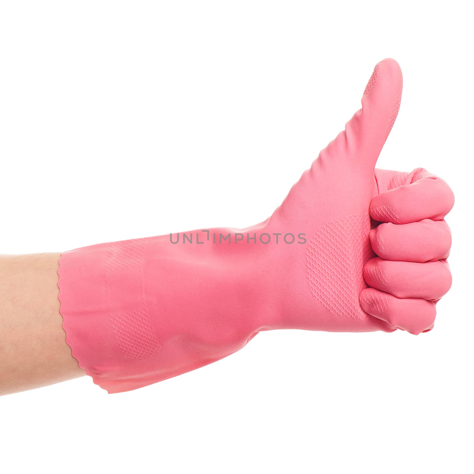 Hand in a pink domestic glove shows ok by rufatjumali