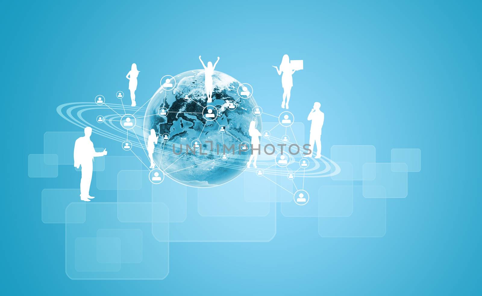 Earth with silhouettes of business people  by cherezoff
