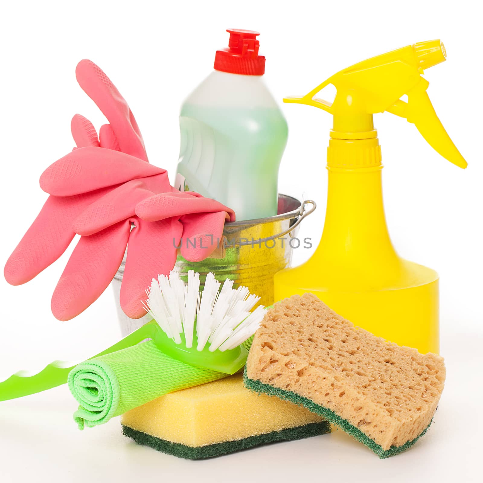Bright colorful cleaning set on a background by rufatjumali