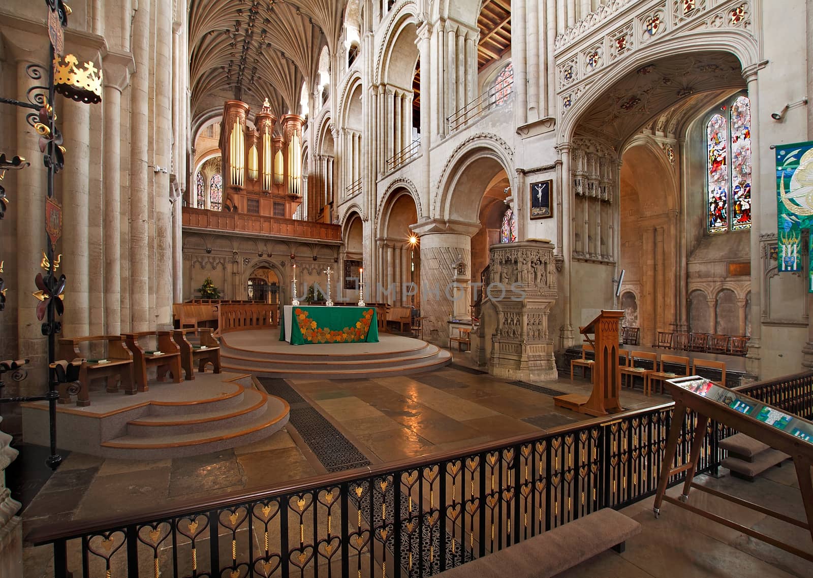 The altar stands near the centre of  the magnificent Norman cathedral in Norwich, Norfolk, England.