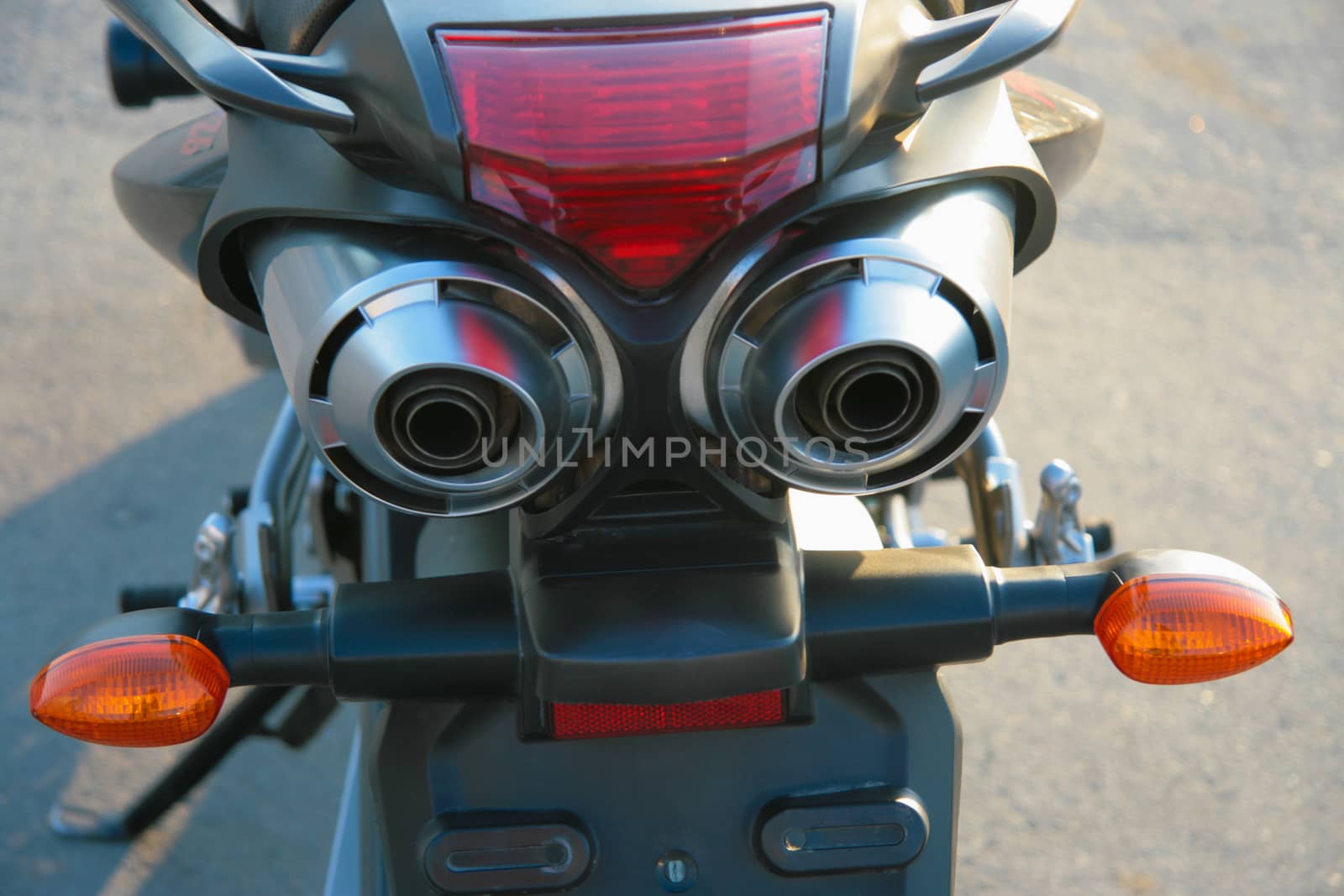 chromeplated exhaust pipe powerful motorcycle