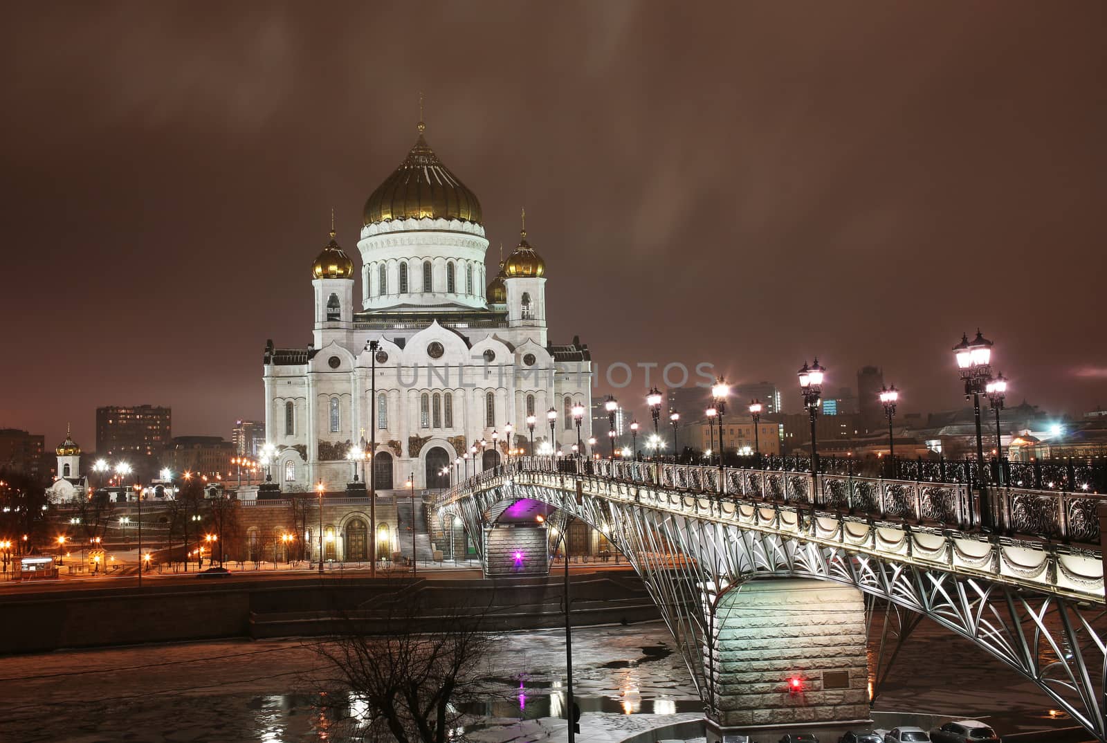Night kind on the Temple of the Christ of the Savior in Moscow in Russia.