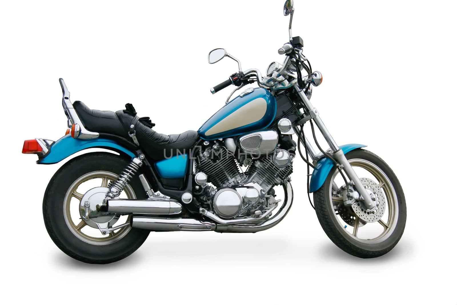 Beautiful brilliant blue motorcycle isolated