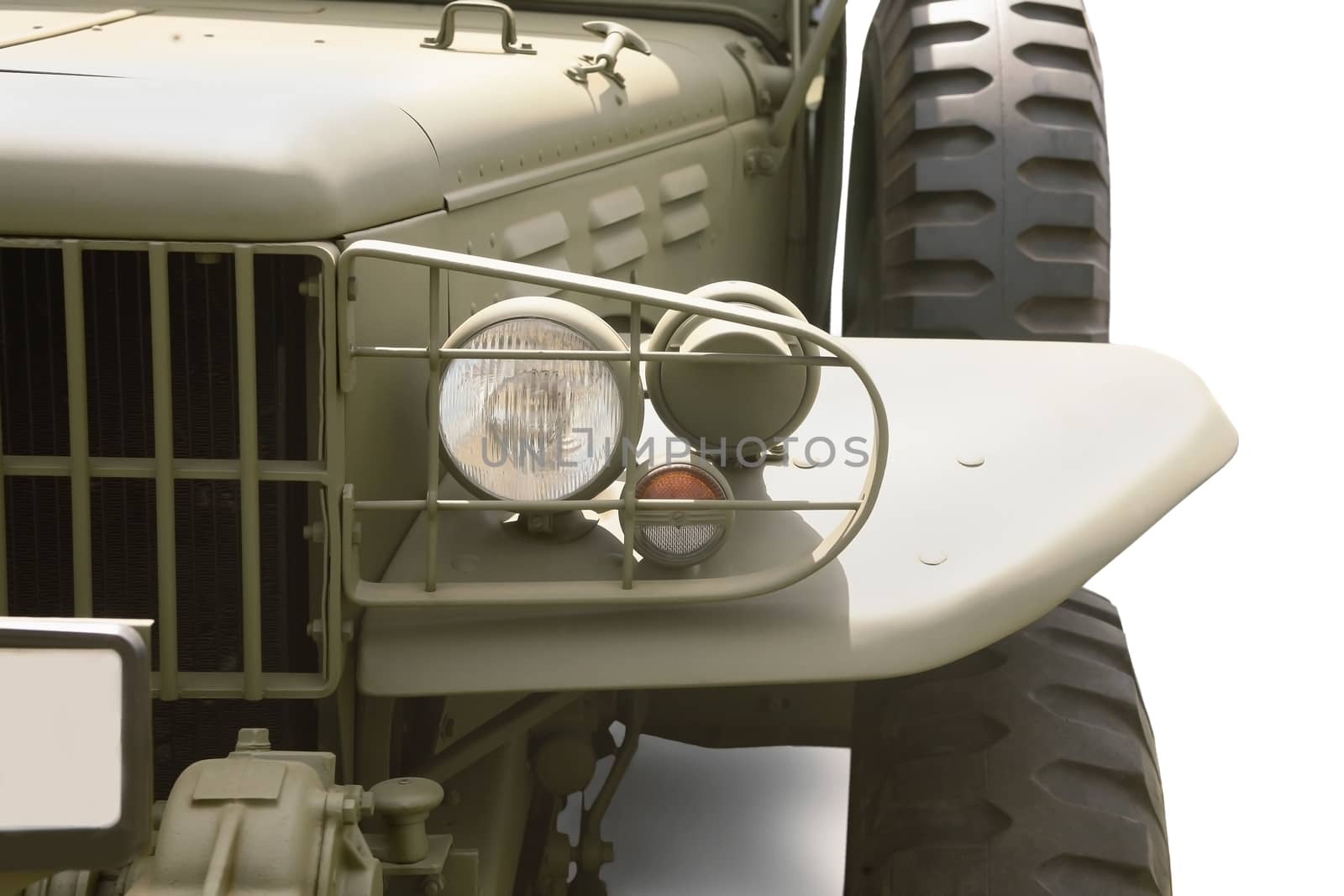 military car front  close up  isolated