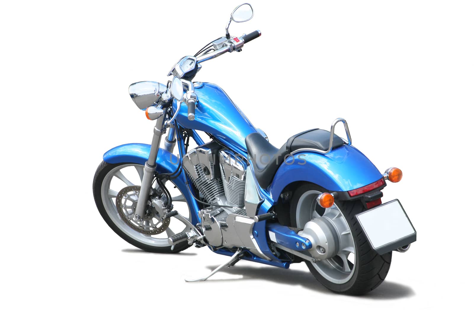 Blue powerful motorcycle on white background