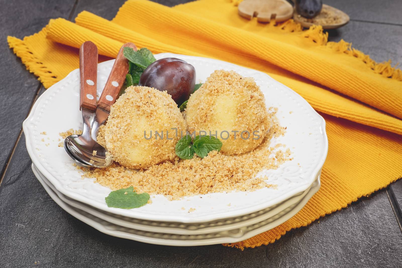 Potato Plum Dumplings on plate by Slast20