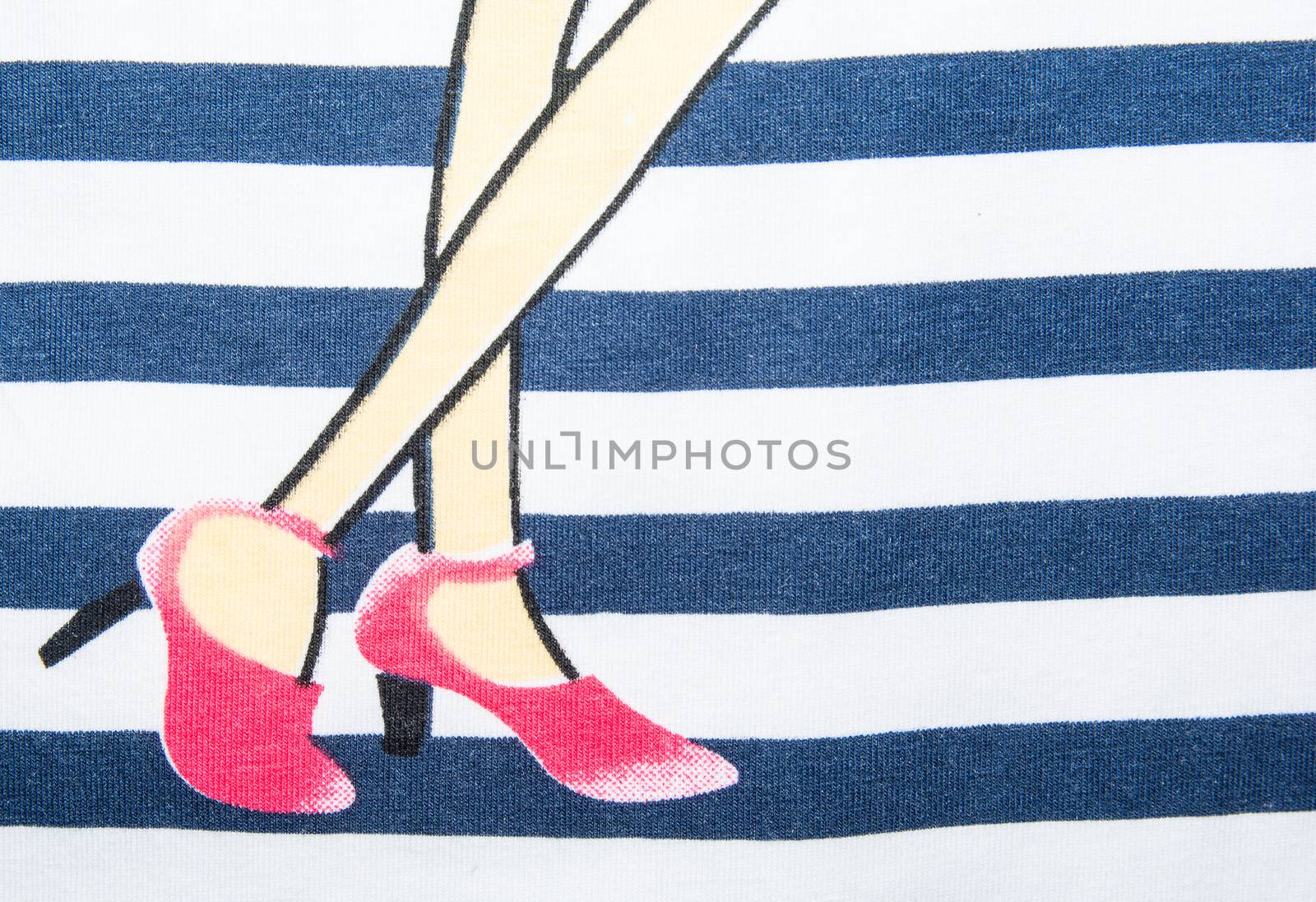 the beautiful lady legs and shoes on the blue and white strip texture