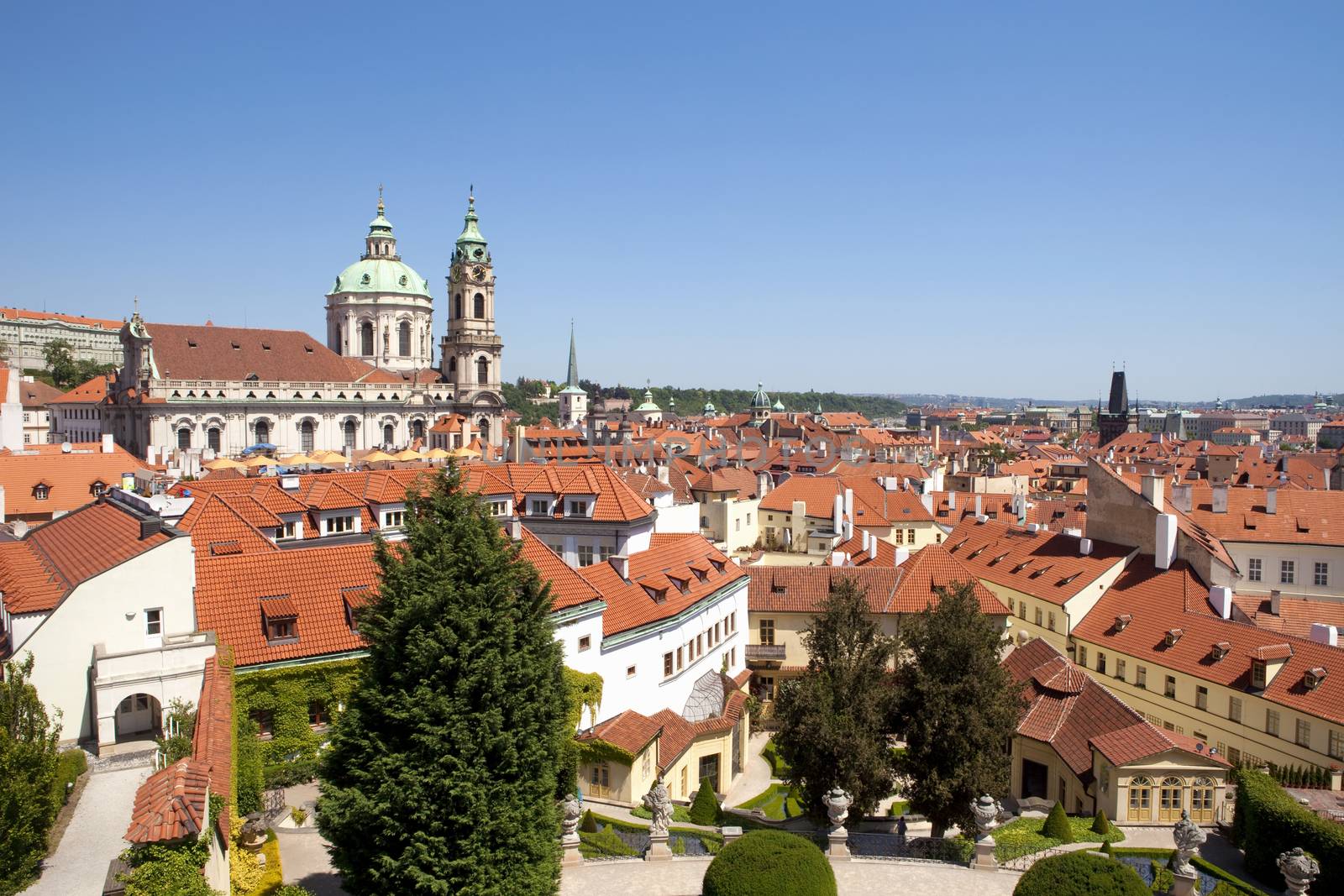 czech republic, prague - 18th century vrtba garden (vrtbovska zahrada) and st. nicholas church