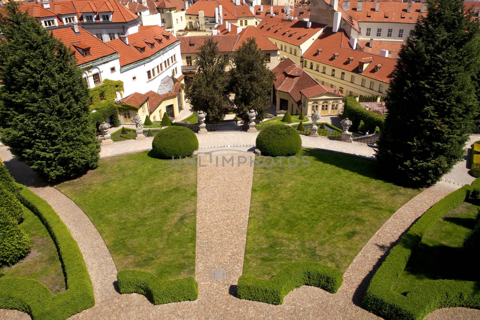 czech republic, prague - 18th century vrtba garden (vrtbovska zahrada) and st. nicholas church