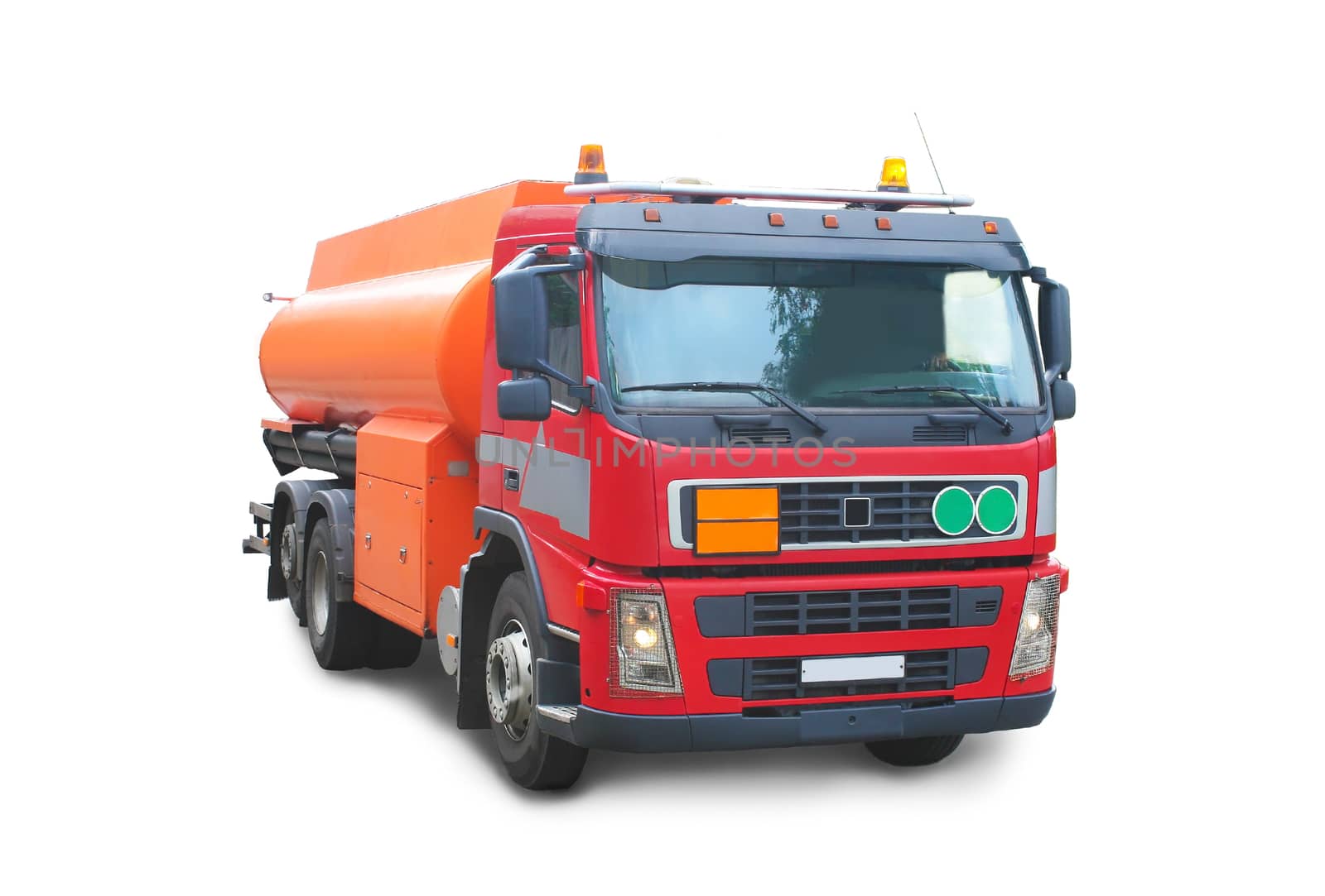 red truck orange tank gasoline