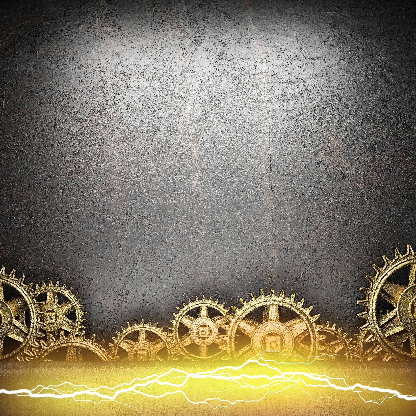 metal background with cogwheel gears and electric lightning