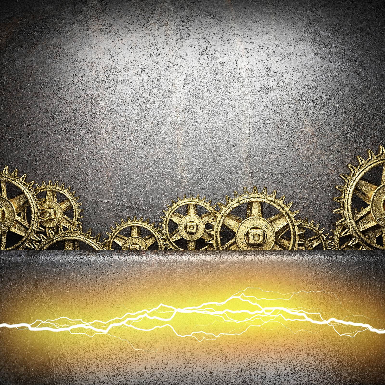 metal background with cogwheel gears and electric lightning