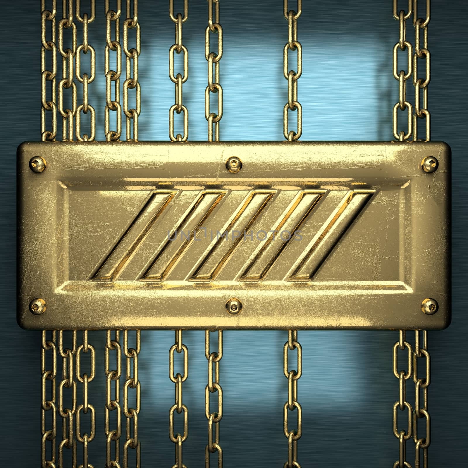 blue metal background with yellow element