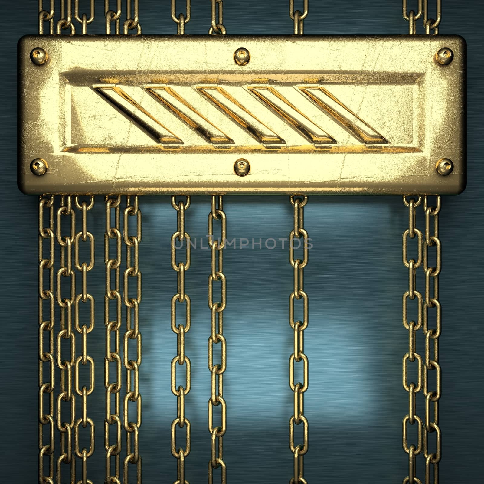 blue metal background with yellow element