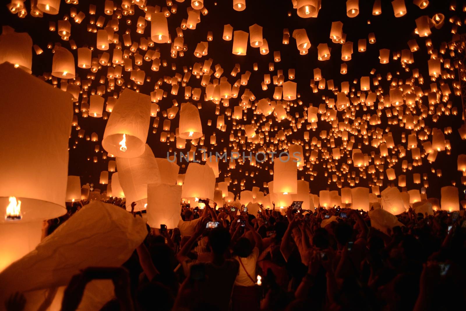 Sky lanterns firework festival,Chiangmai ,Thailand, Loy Krathong and Yi Peng Festival