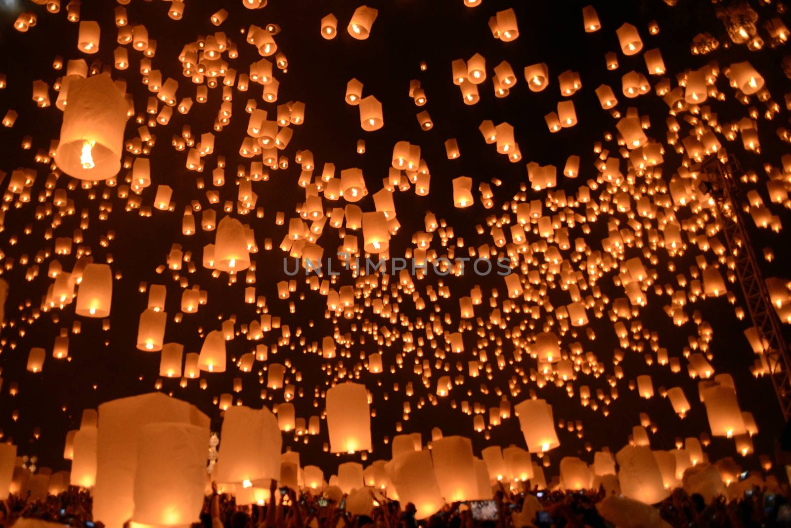 Sky lanterns firework festival,Chiangmai ,Thailand, Loy Krathong and Yi Peng Festival by Yuri2012