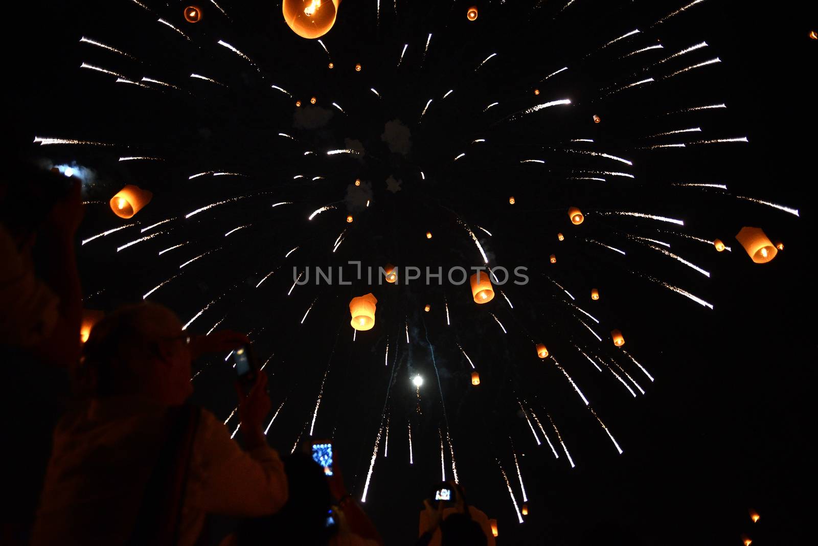 Sky lanterns firework festival,Chiangmai ,Thailand, Loy Krathong and Yi Peng Festival by Yuri2012