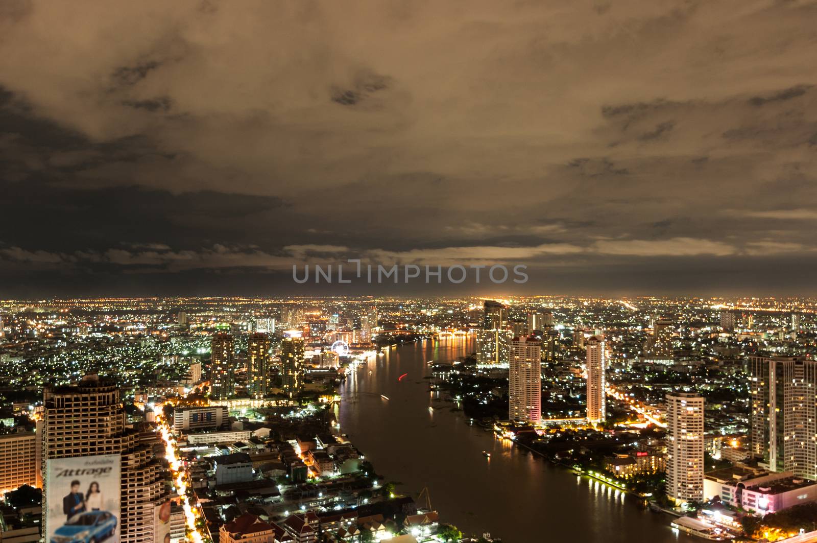 Panorama view of Bangkok city scape at nighttime  by weltreisendertj