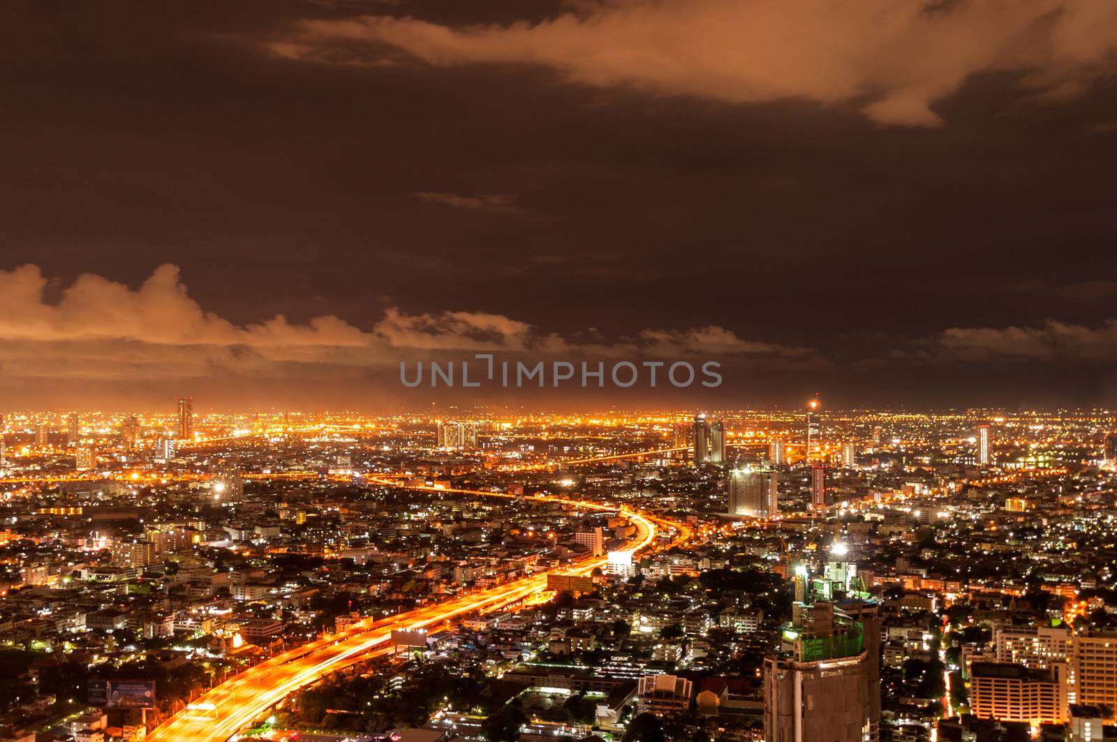 Panorama view of Bangkok city scape at nighttime by weltreisendertj