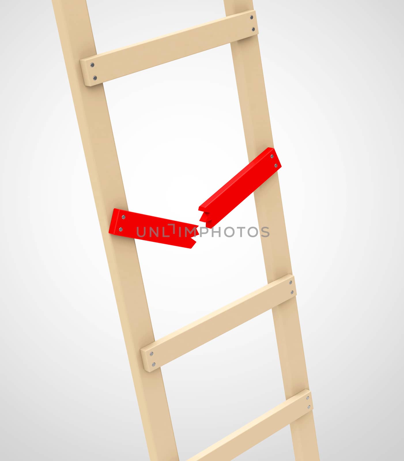 a broken rung on a wooden ladder