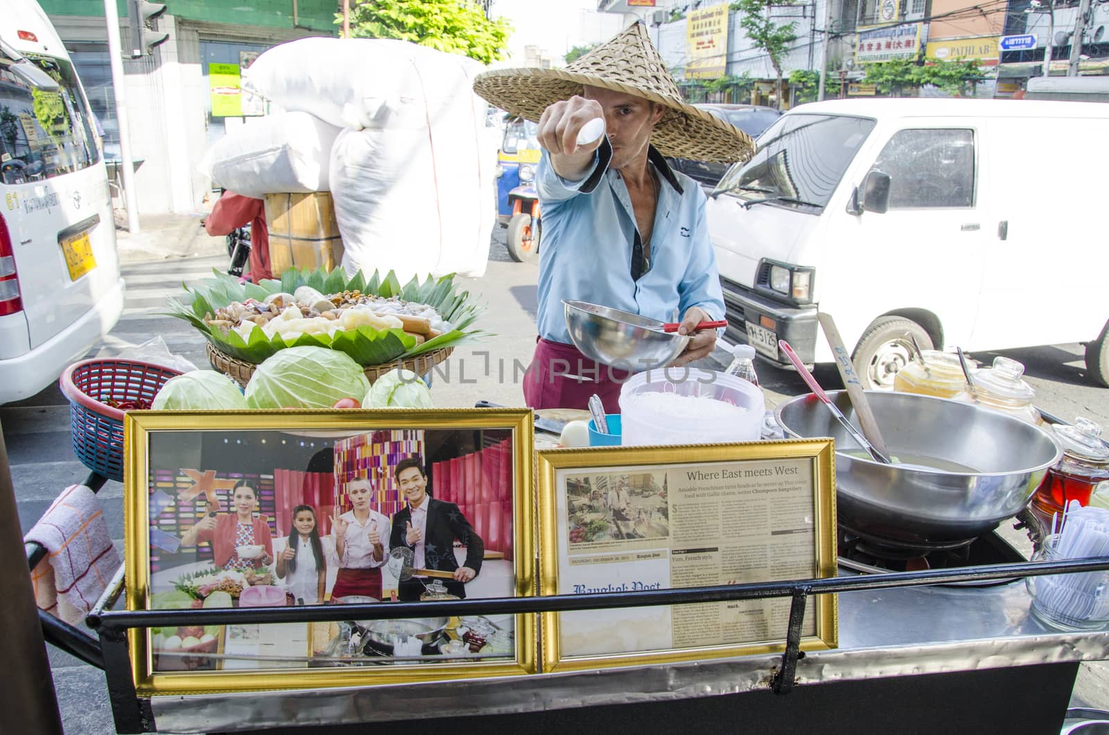 thai salad seller at Yaowarat Road bangkok thailandon 6 April by siiixth