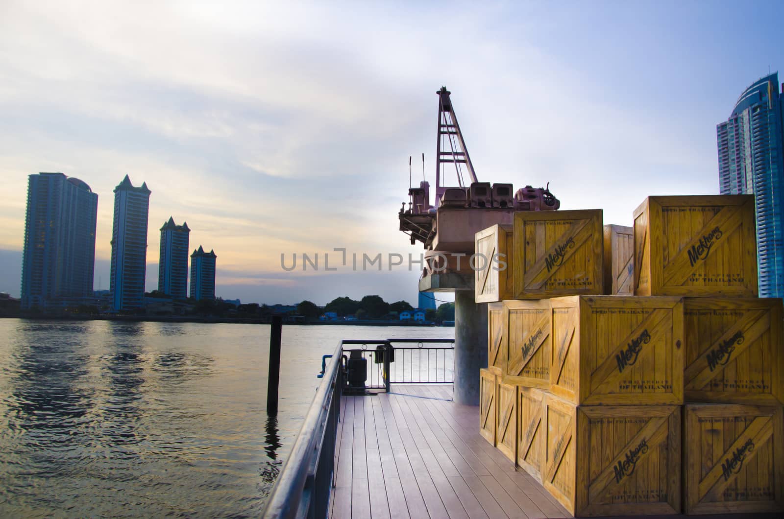 crane and box at asiatique the riverfront bangkok thailand on 6 April 2014