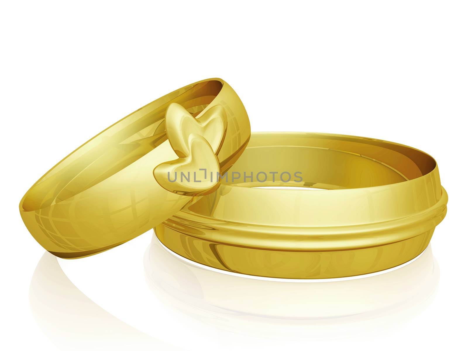 Pair of Gold Wedding Rings with Hearts Design by RichieThakur