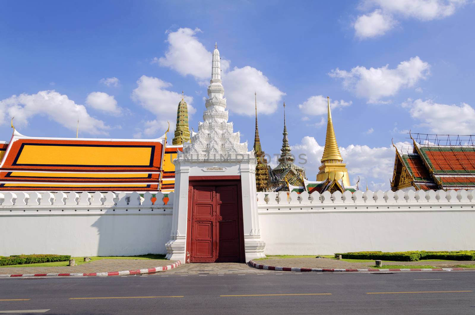 BANGKOK,THAILAND - JULY 3: Wat Phra Kaew, Grand Palace Wall Bangkok. View from the street near Wat Phra Kaew, July 3, 2014 in Bangkok,Thailand