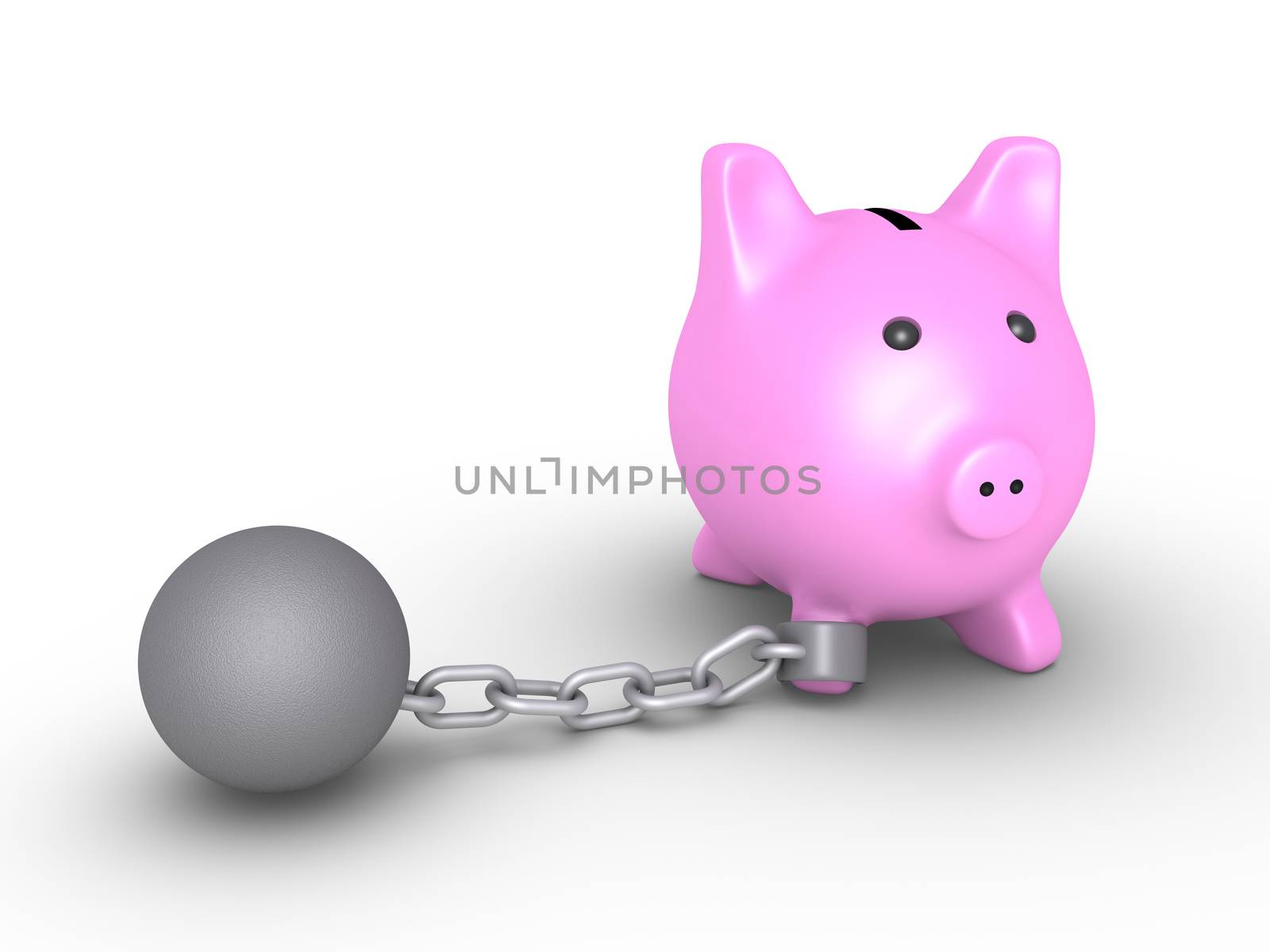 3d pig money box is detained by a chain ball