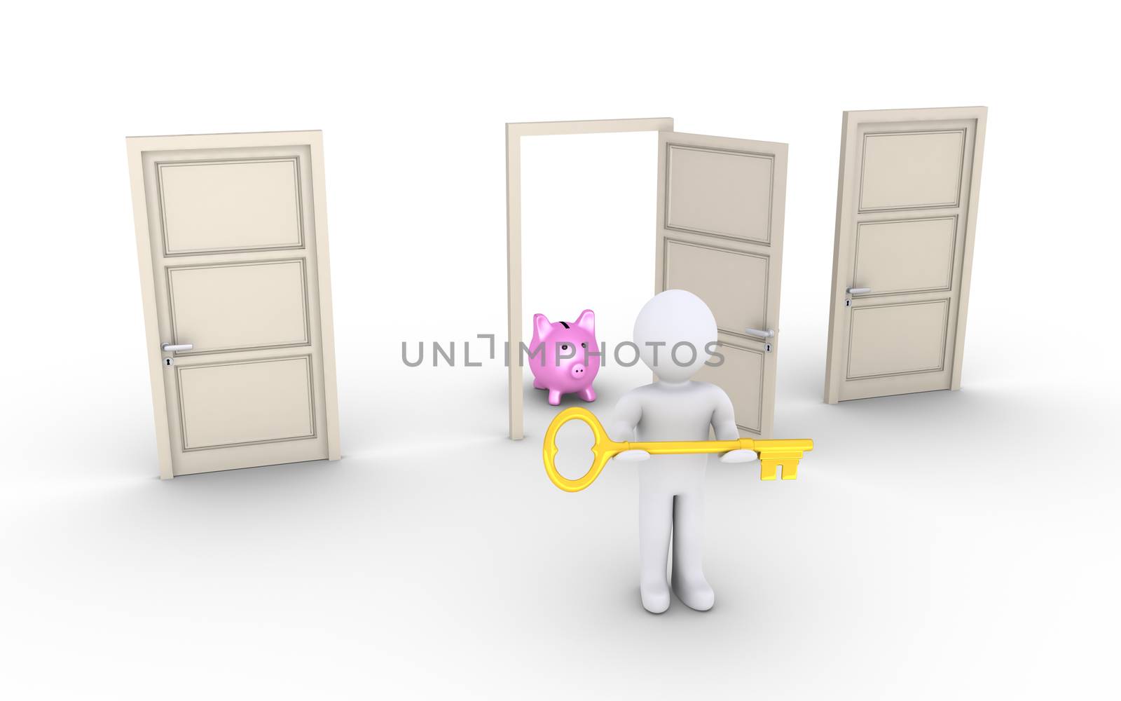 3d person holding a key is in front of doors and one leads to earnings