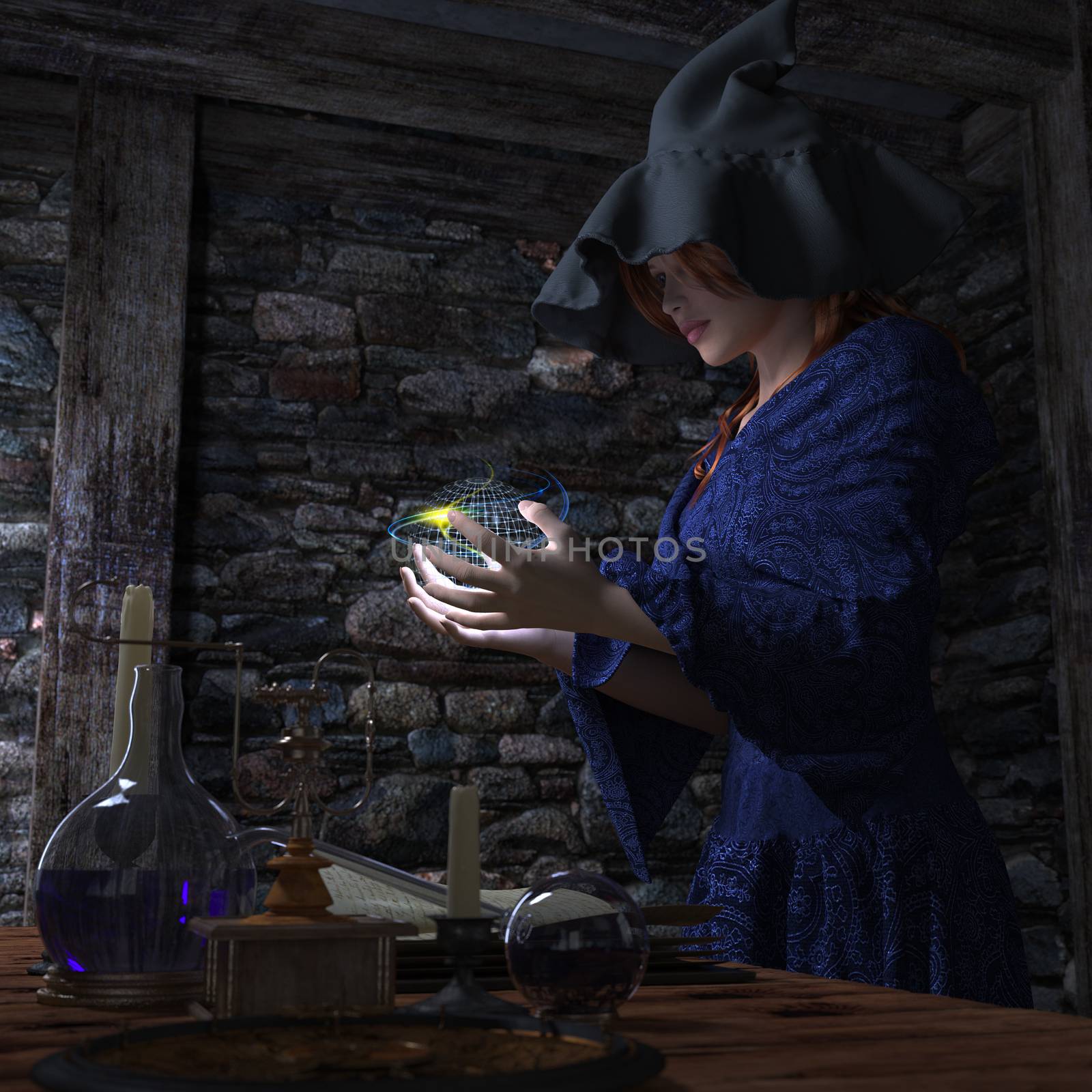 halloween witch in laboratory concept background by denisgo