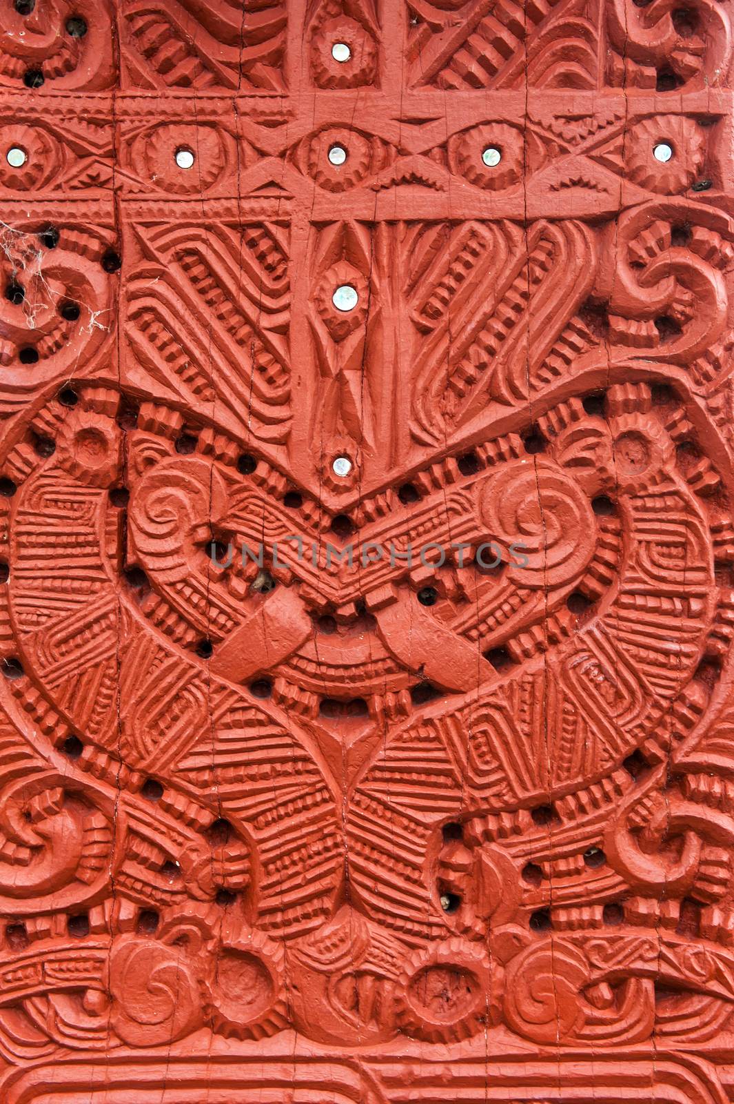 Detail of an old beautiful maori carving, Rotorua, New Zealand