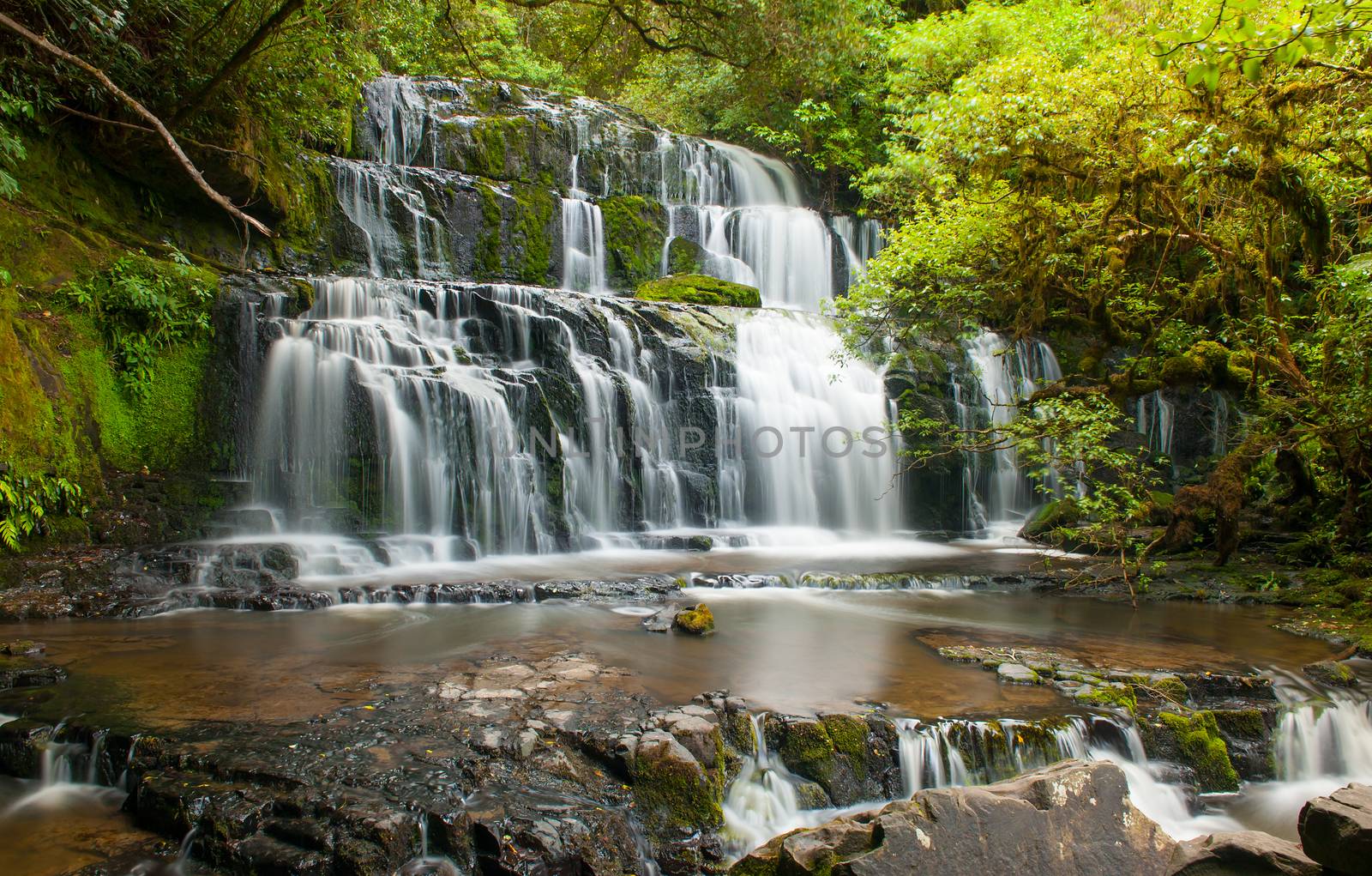 Purakaunui Falls is a beautiful small waterfall on the Catlins (South of the Southern island), New Zealand