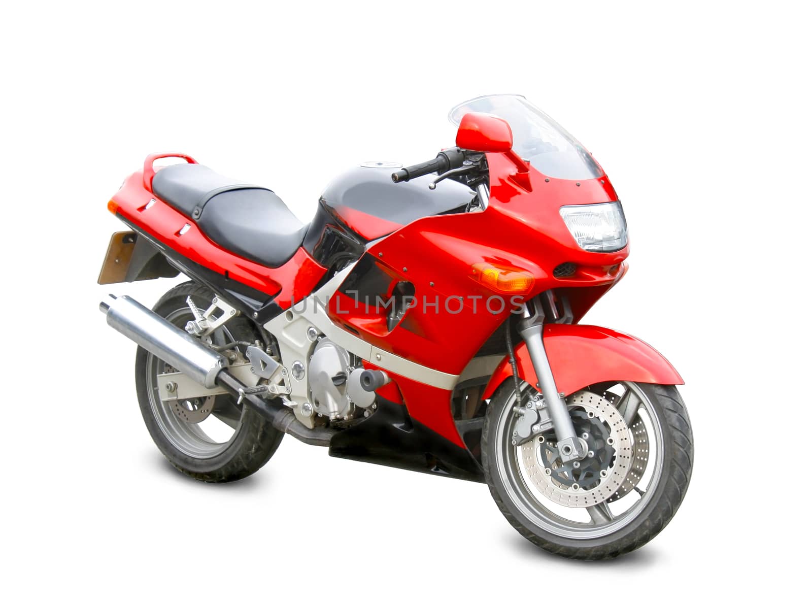 red sports motorcycle on white background