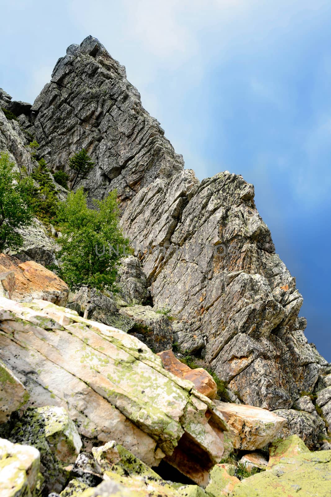 Vertex of peaked rock of Ural mountains