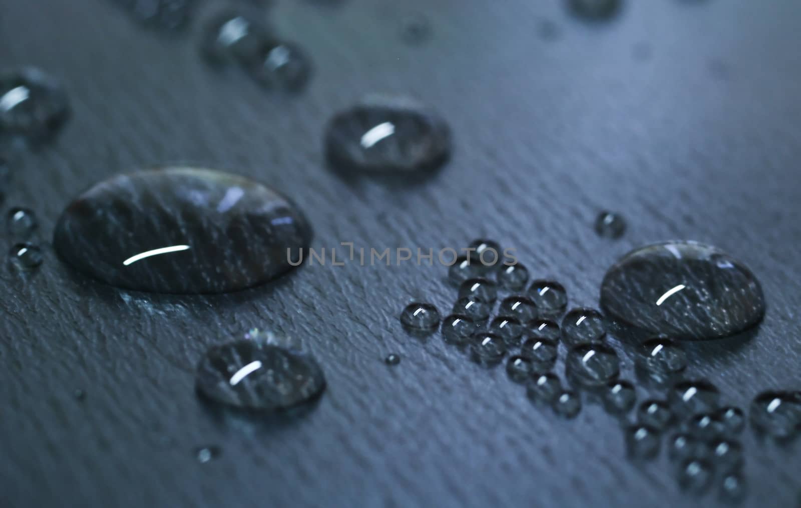 Water drops on dark teflon surface