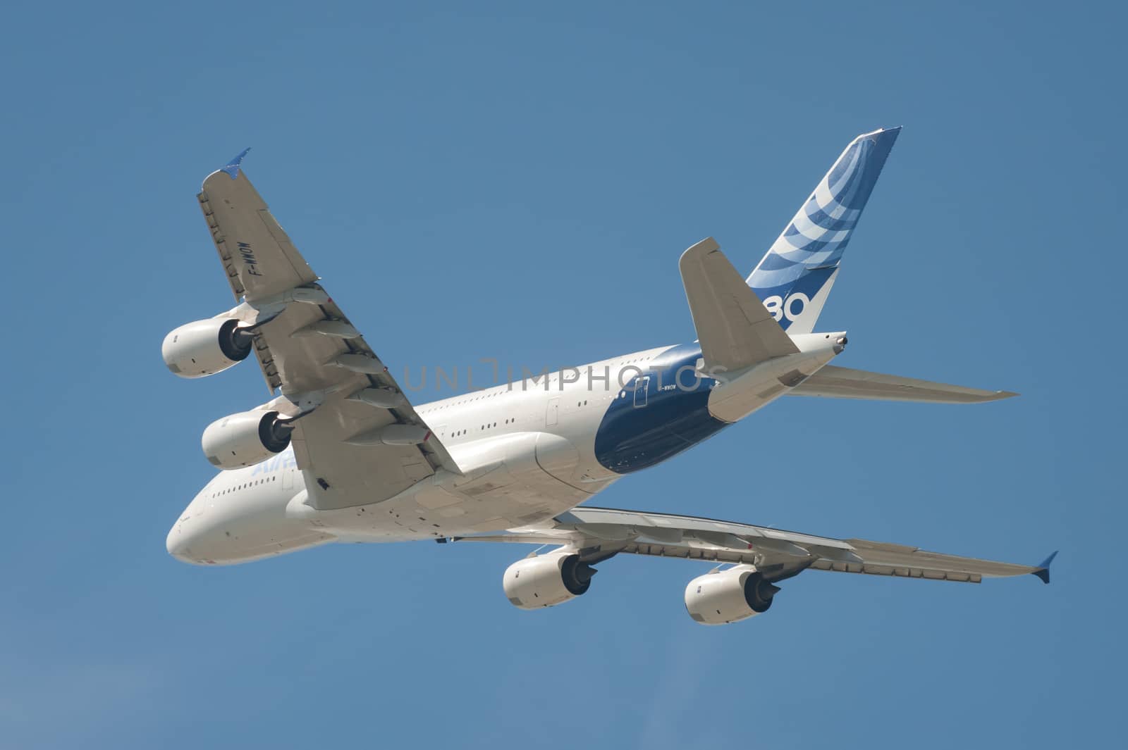 Airbus A380 in flight by nelsonart