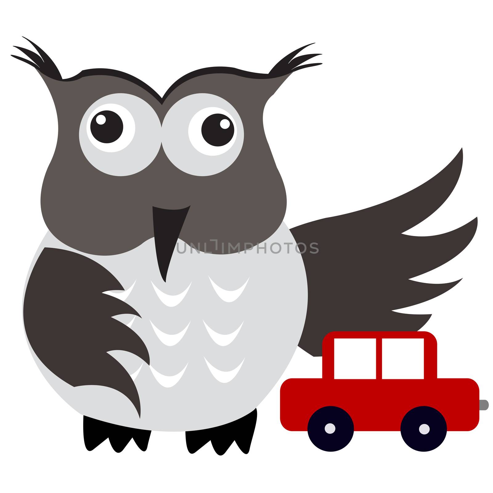 Concept of car insurance with car under owl wing protection