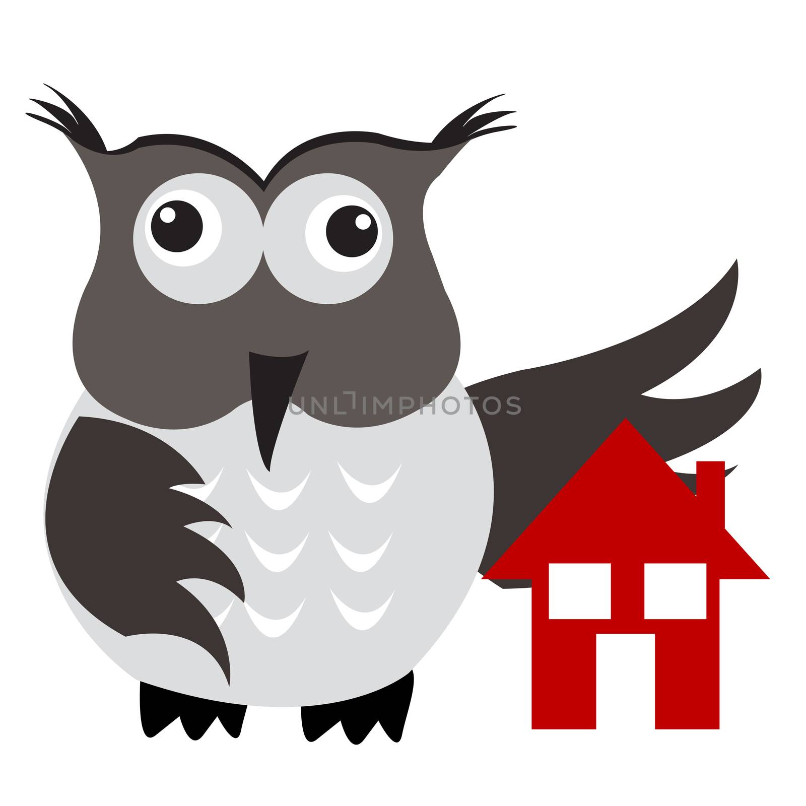 Concept of home insurance with house under owl wing protection by hibrida13