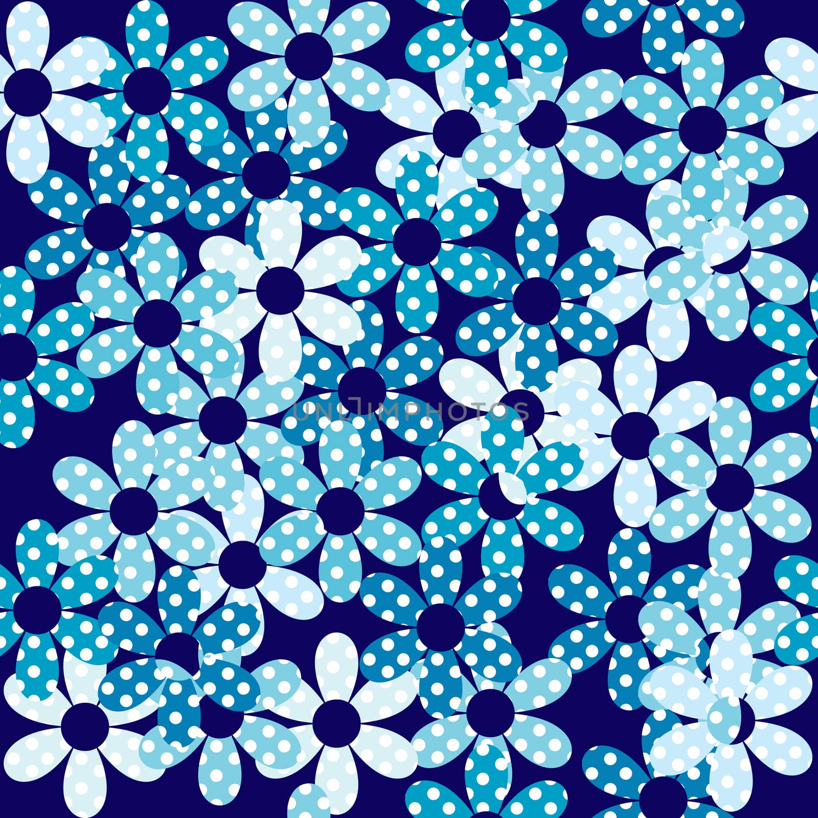 Blue dotted flowers seamless background