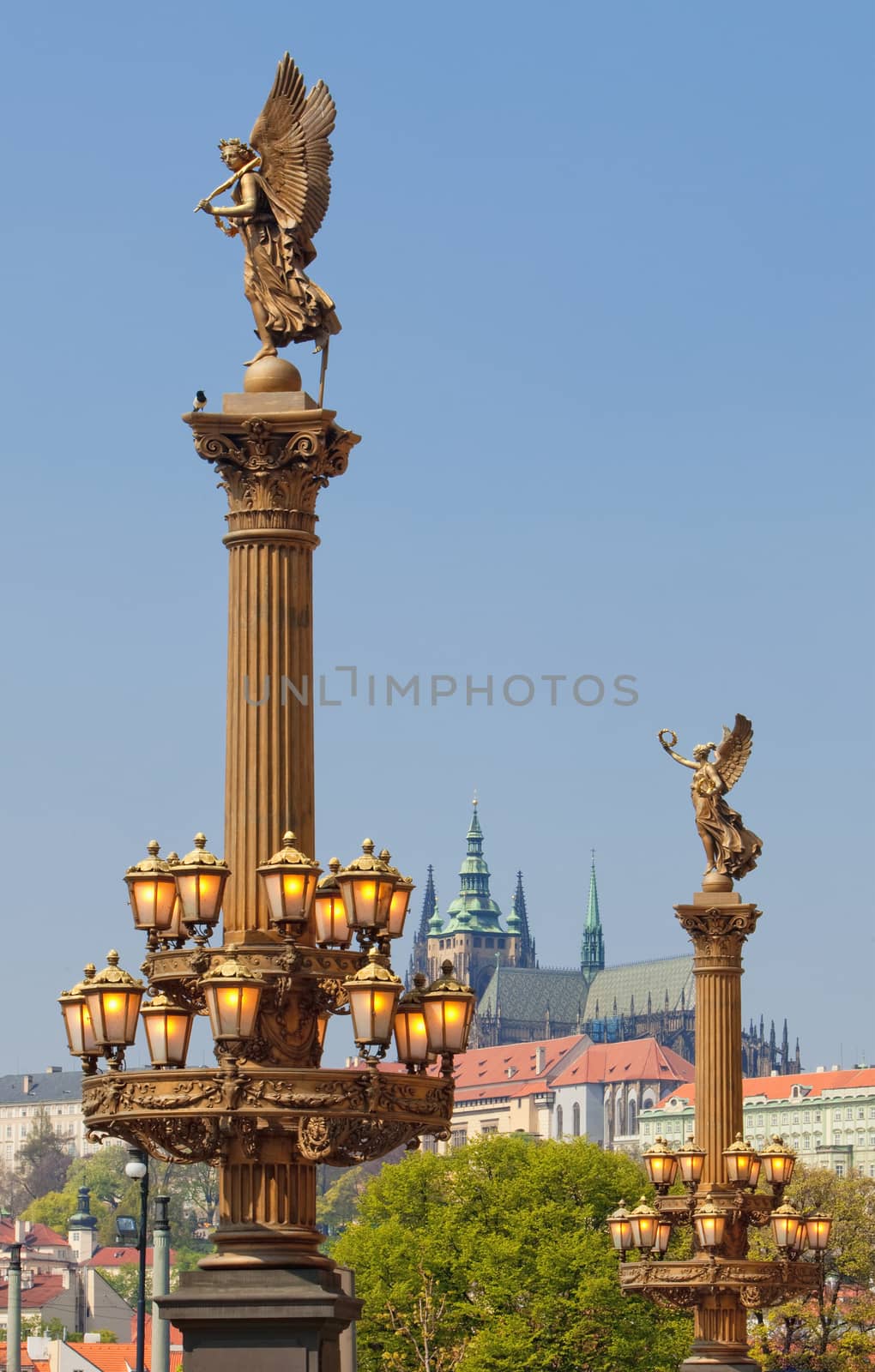 Prague - Hradcany Castle and Rudolfinum lanterns by courtyardpix