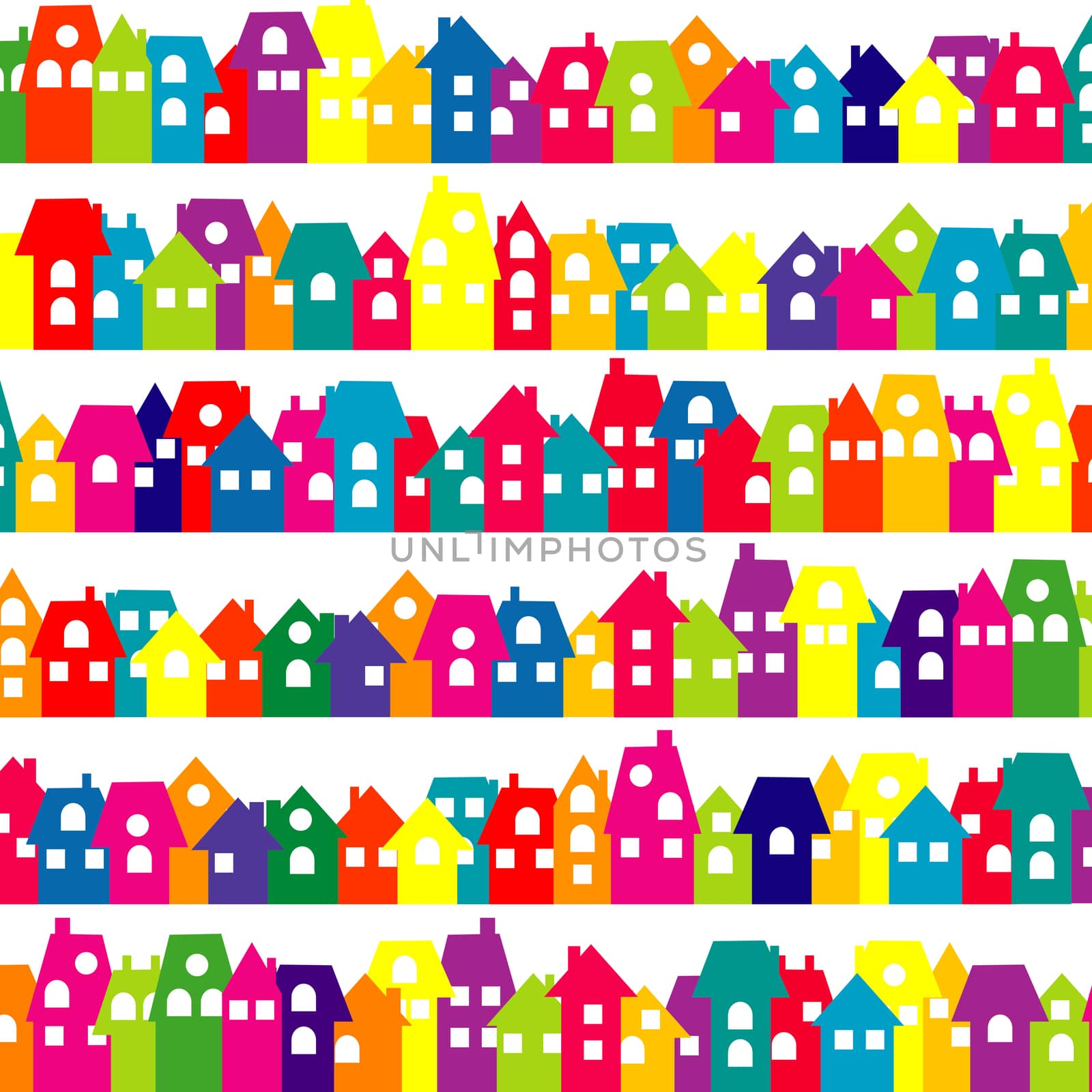 Background with colored doodle houses