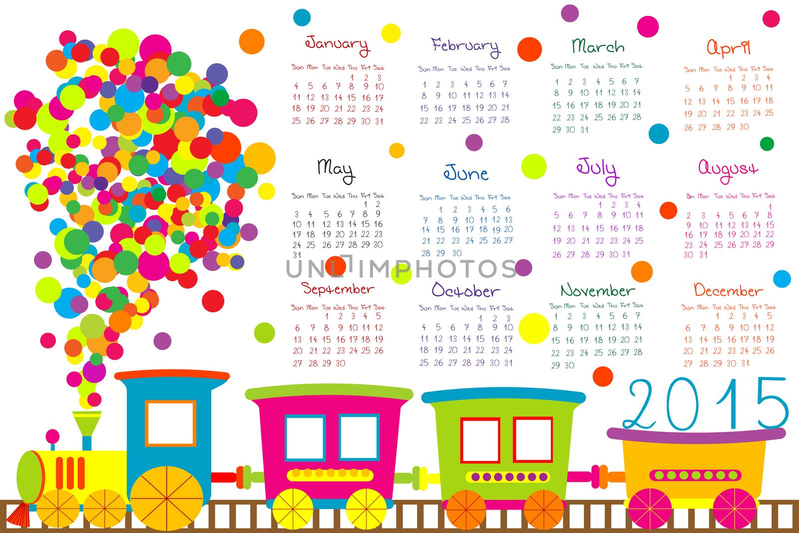 2015 calendar for kids with cartoon train by hibrida13
