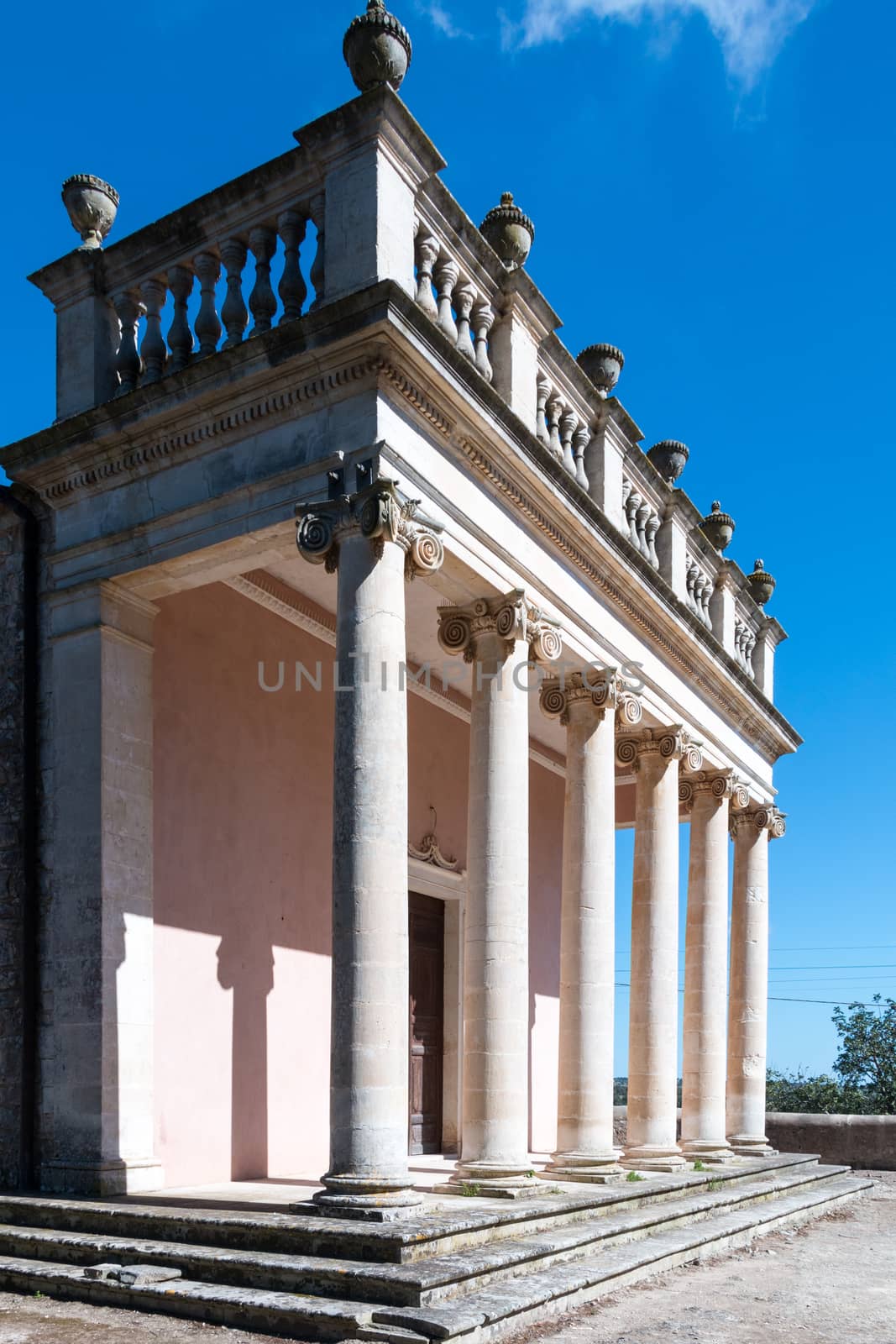 Colonnade patio of an old temple in Sicily