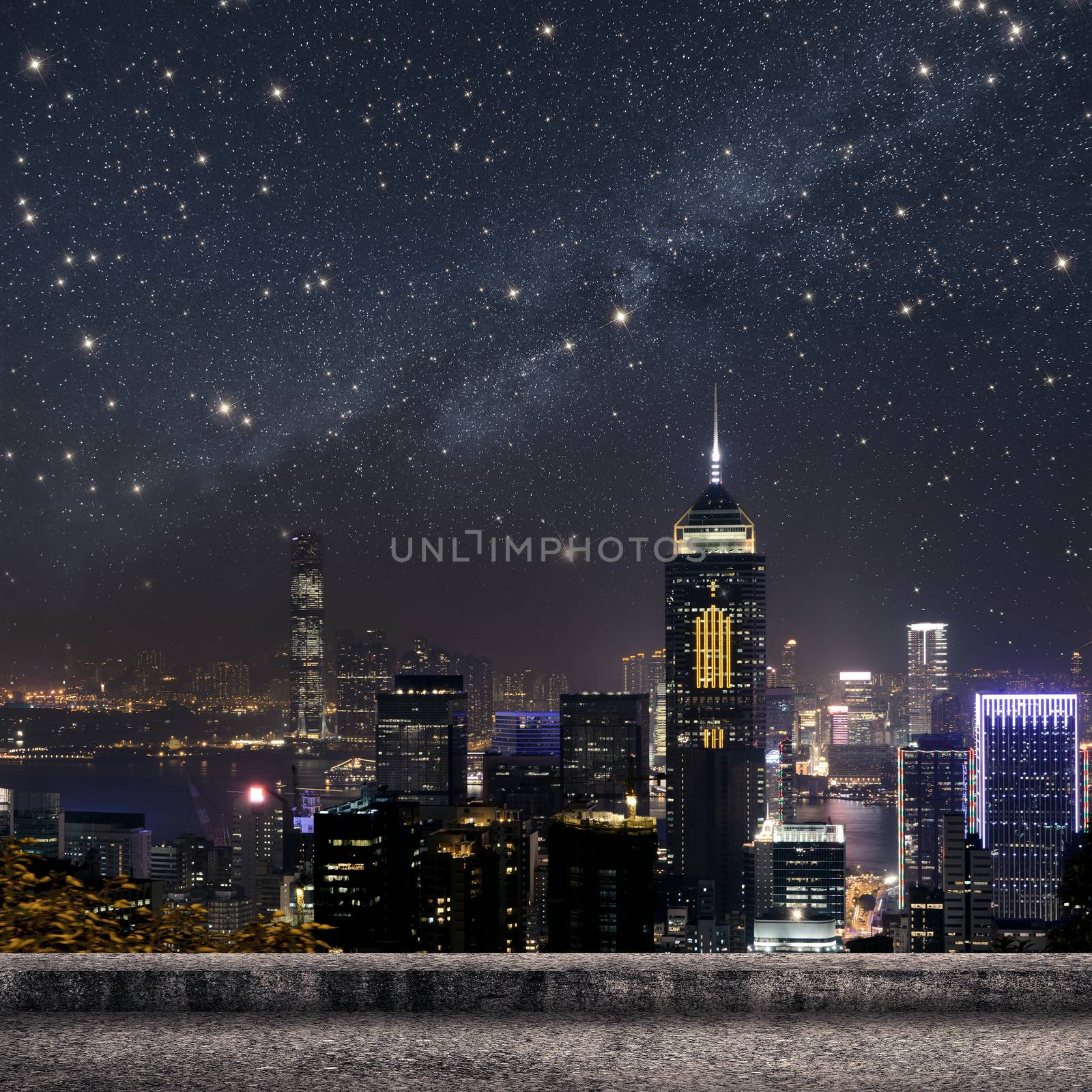 Hong Kong city skyline in night.