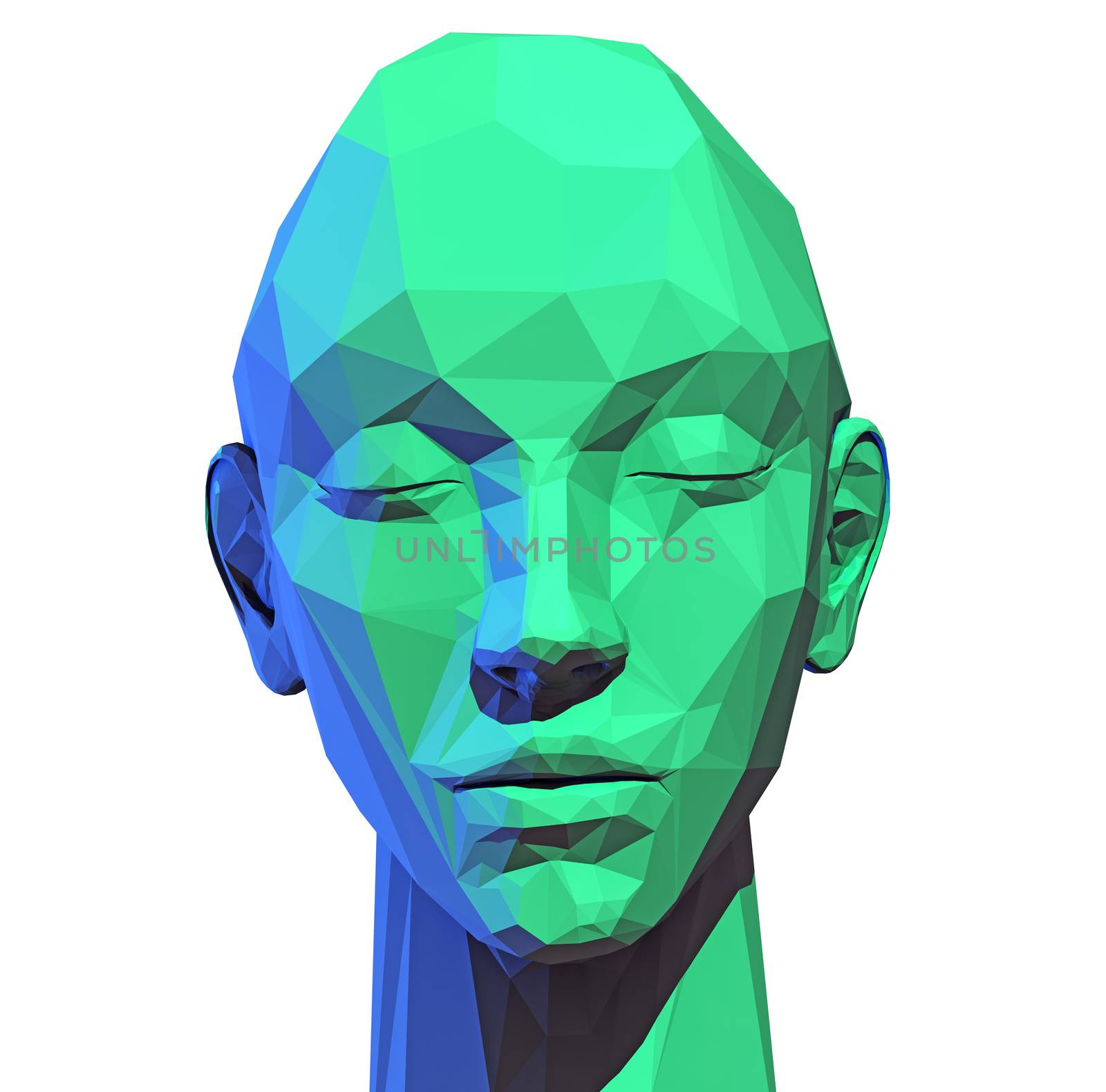 Trendy "low poly" style human head. 3D concept