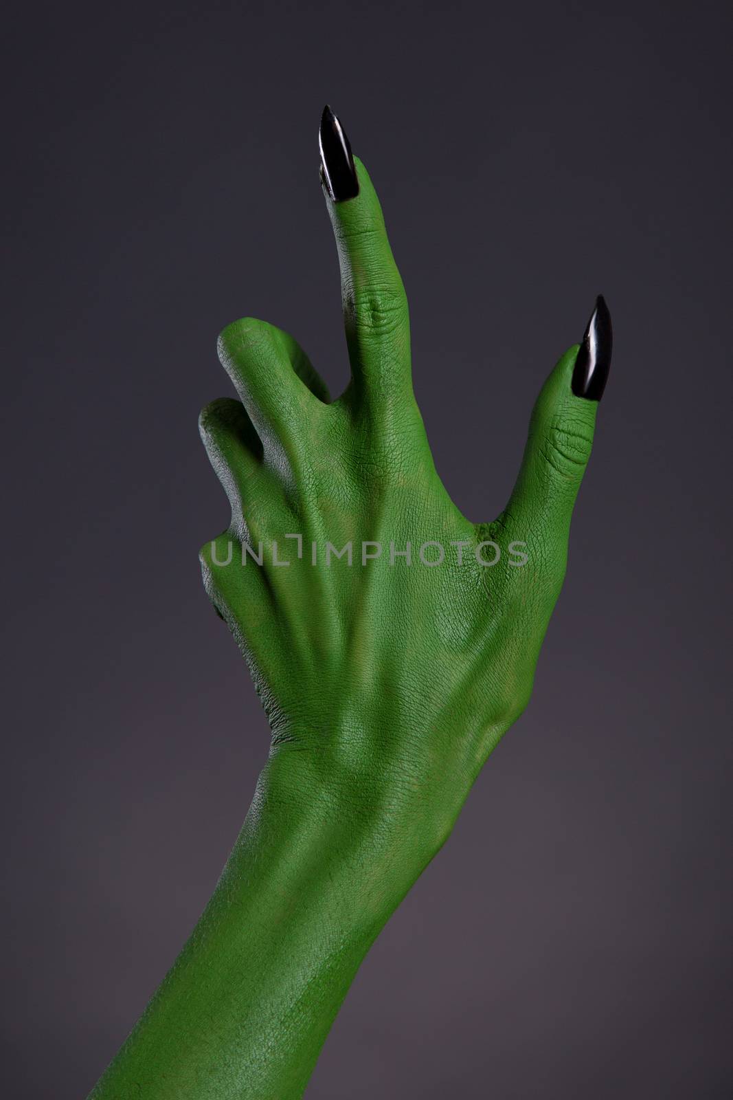 Green witch hand with black nails, real body-art  by Elisanth